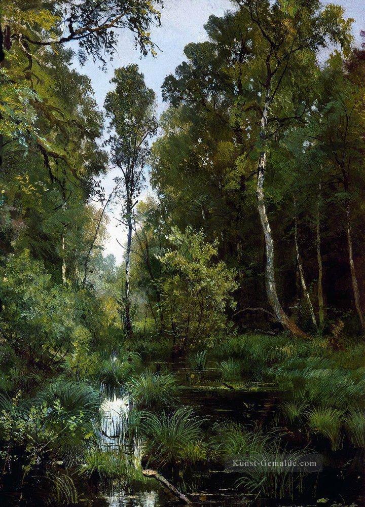 überwucherter Teich am Rande des Waldes siverskaya 1883 klassische Landschaft Ivan Ivanovich Bäume Ölgemälde